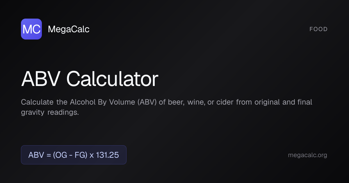 ABV Calculator — Free with Formula | MegaCalc