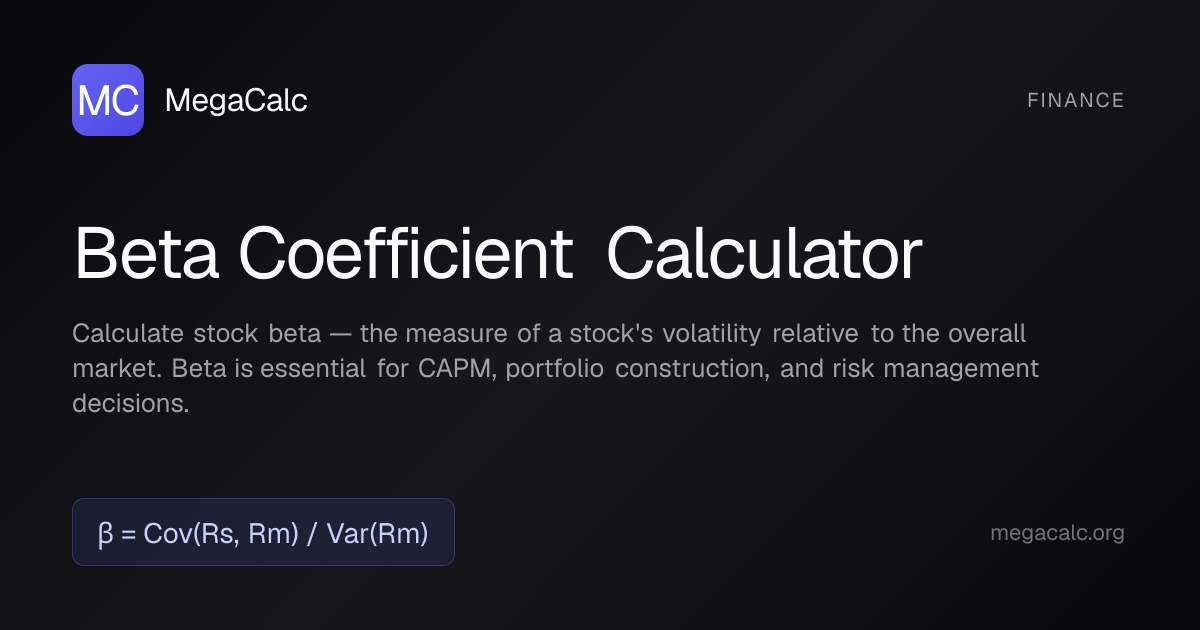 Beta Coefficient Calculator — Free with Formula | MegaCalc