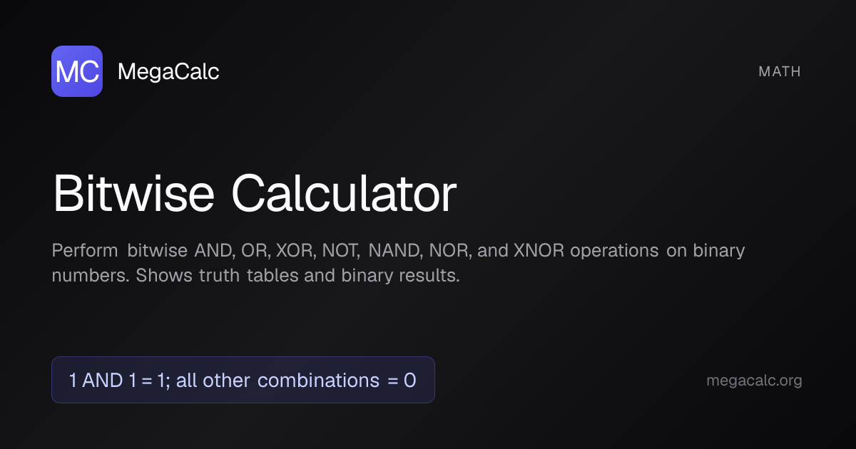 Bitwise Calculator — Free with Formula | MegaCalc