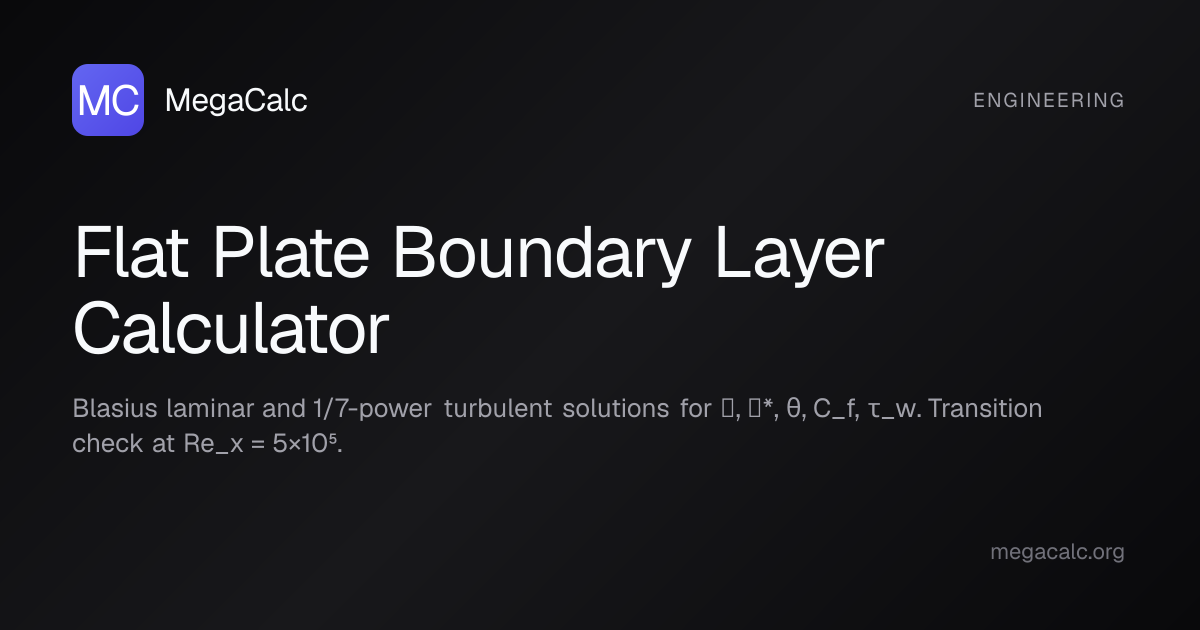 Flat Plate Boundary Layer Calculator — Free | MegaCalc