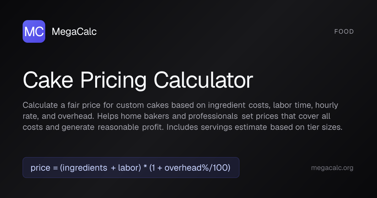 Cake Pricing Calculator — Free with Formula | MegaCalc