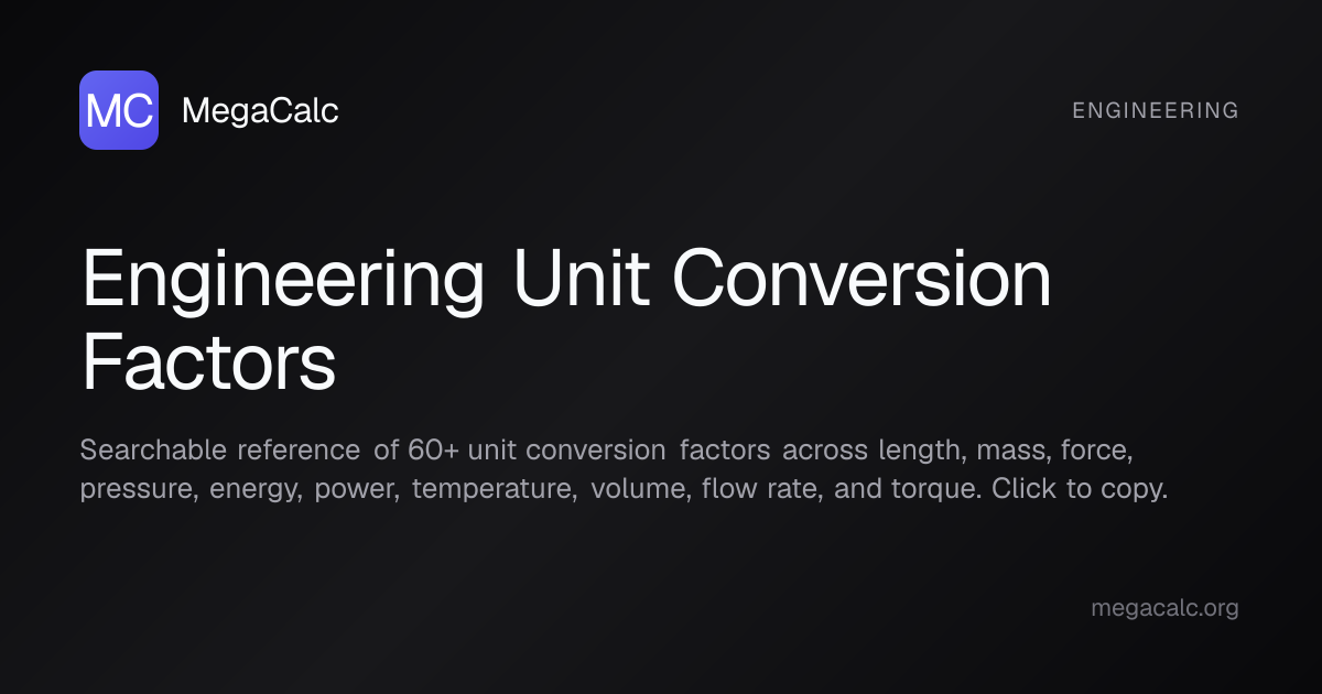 Engineering Unit Conversion Factors Calculator | MegaCalc