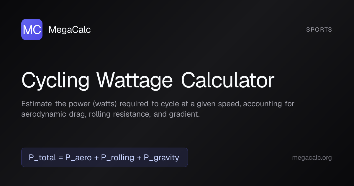 Cycling Wattage Calculator — Free with Formula | MegaCalc