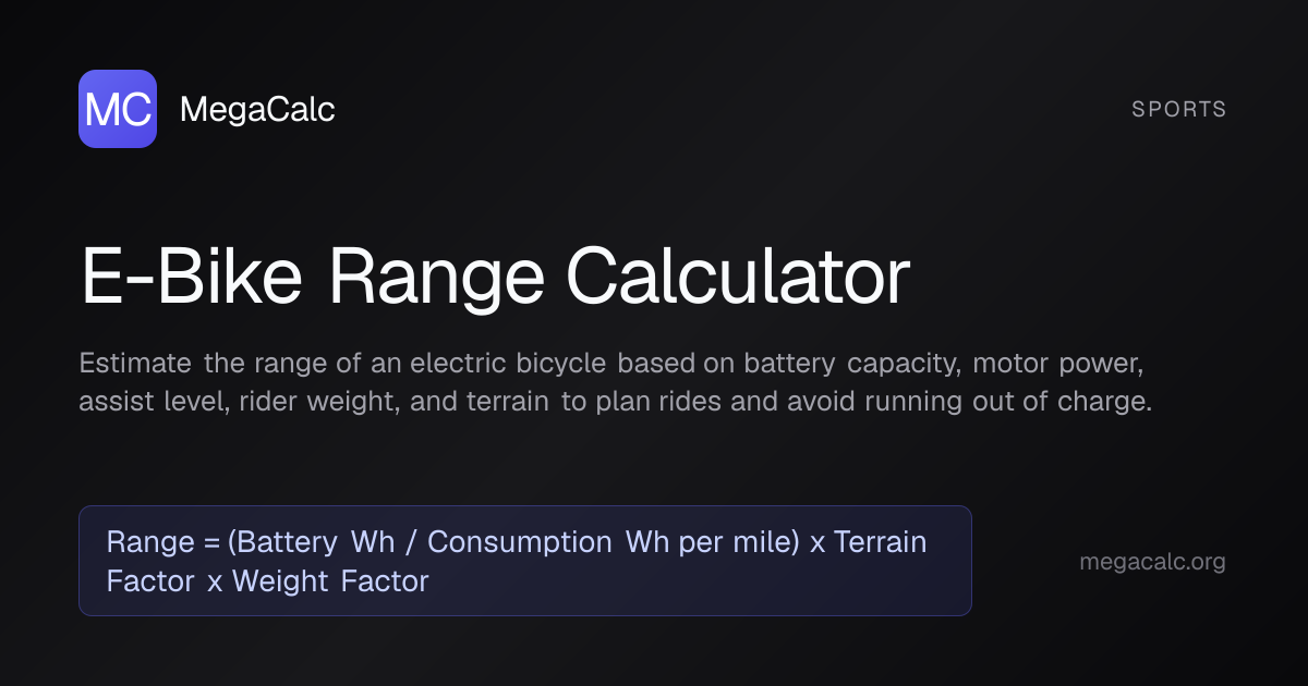 E-Bike Range Calculator — Free with Formula | MegaCalc