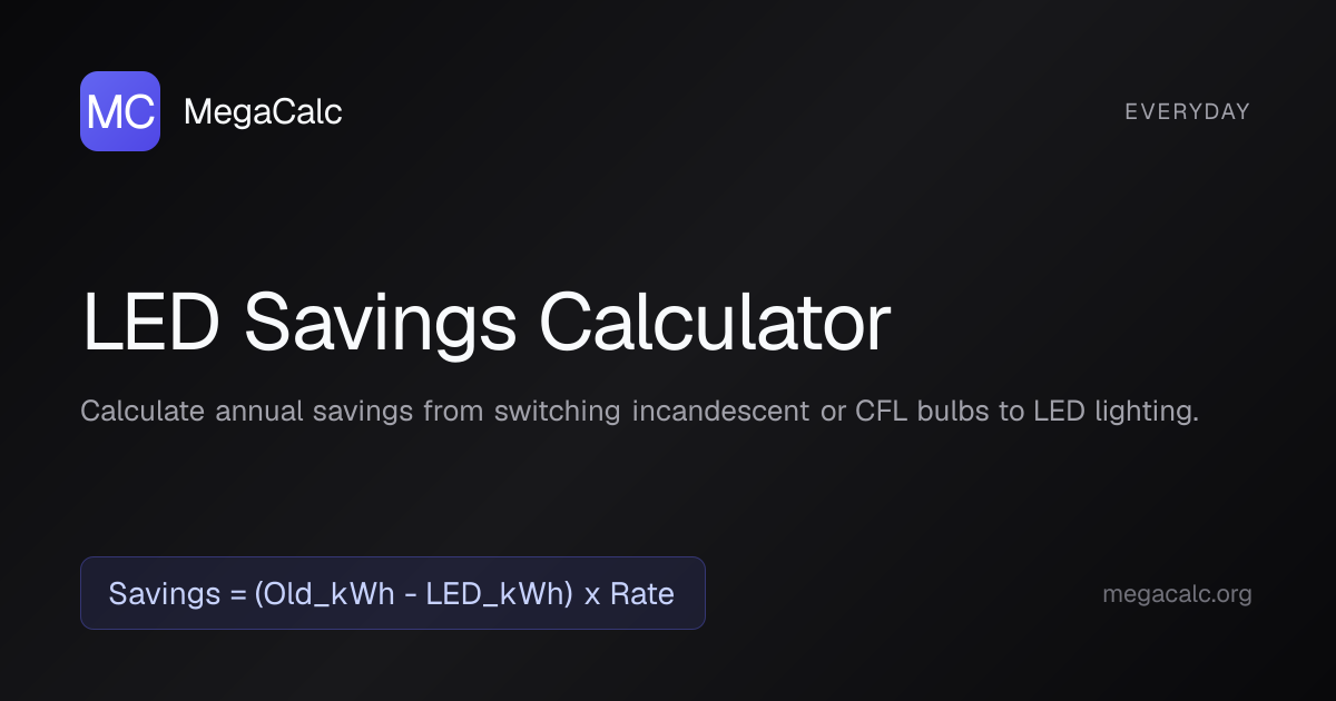 LED Savings Calculator — Free with Formula | MegaCalc