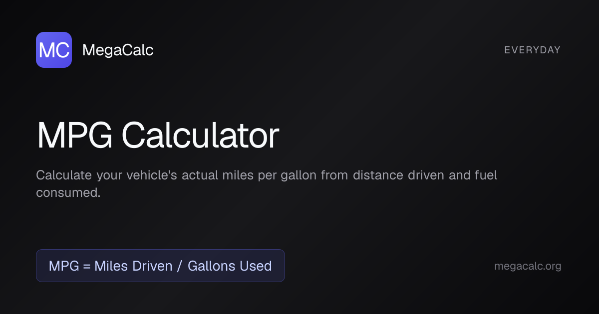 MPG Calculator — Free with Formula | MegaCalc