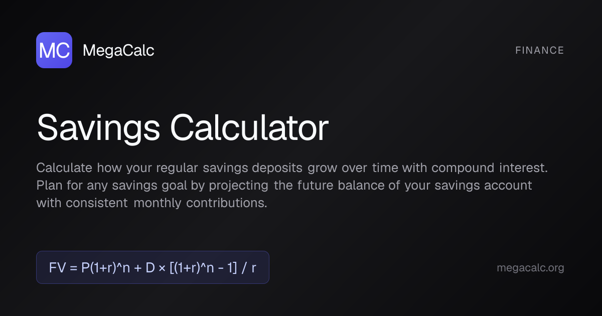 Savings Calculator — Free with Formula | MegaCalc