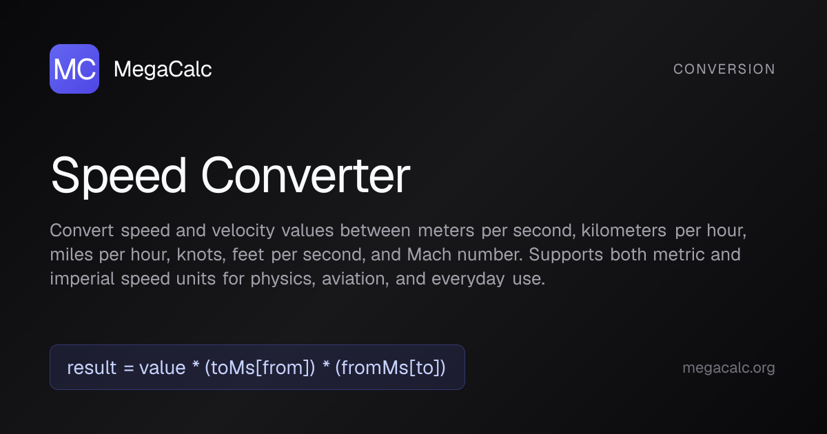 Speed Converter — Free with Formula | MegaCalc
