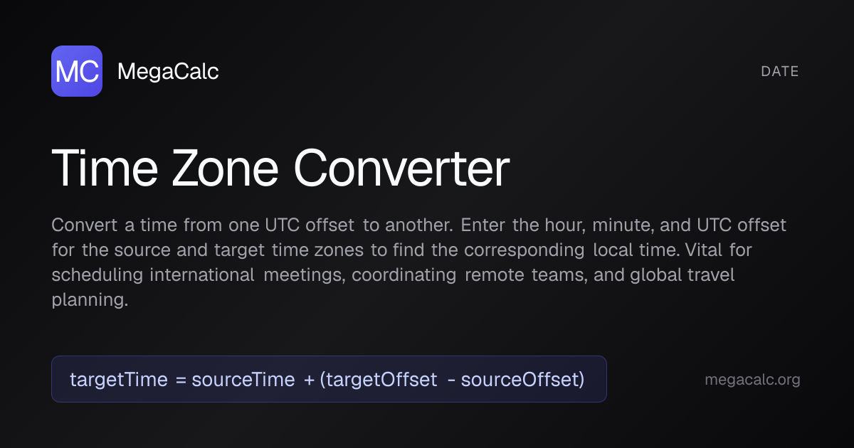 Time Zone Converter — Free with Formula | MegaCalc