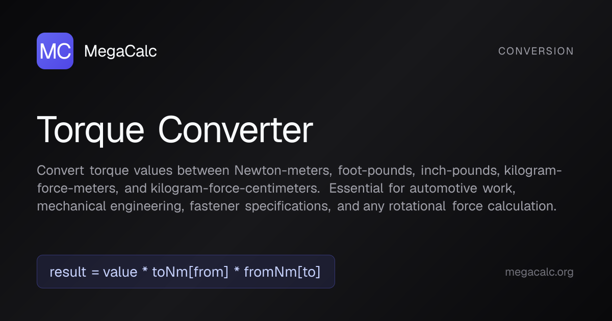 Torque Converter — Free with Formula | MegaCalc